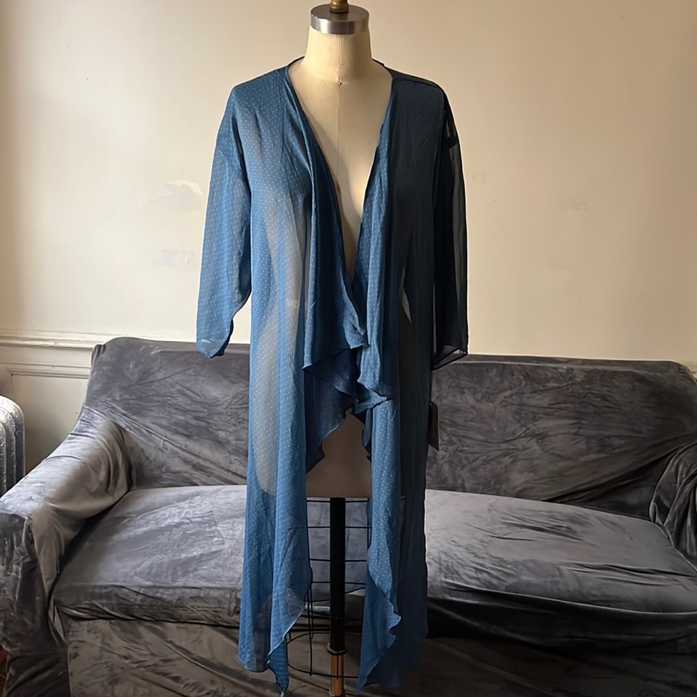 dusty blue with white polka dots LuLaRoe swim coverup / kimono NWT